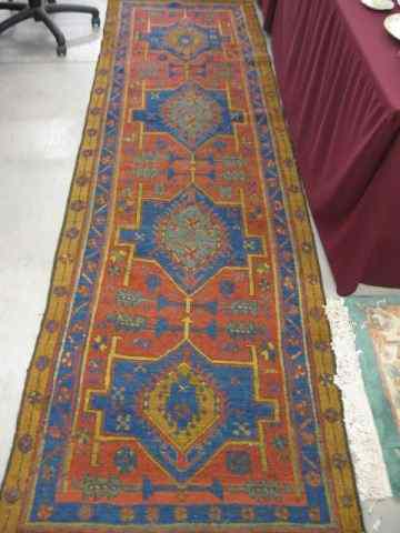 Appraisal: Heriz Persian Handmade Runner semi-antique great geomettric designs ' ''