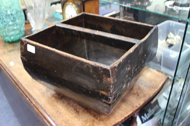 Appraisal: AN ORIENTAL WOODEN METAL BOUND BUCKET of square tapering section