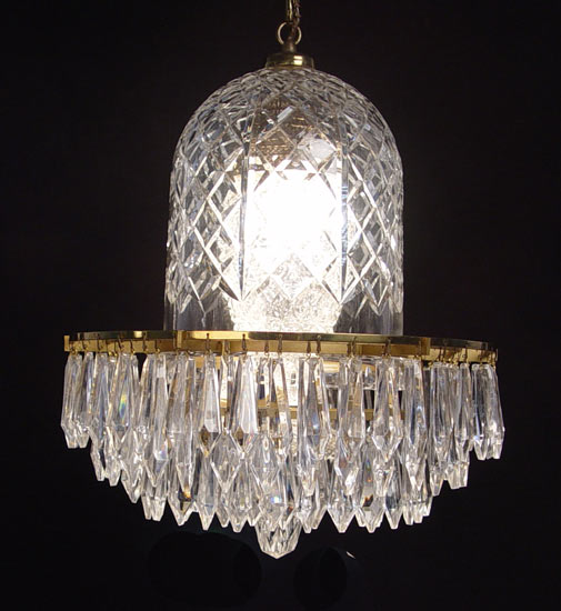 Appraisal: DIMINUTIVE WATERFORD CRYSTAL CHANDELIER tiers of drop prisms under a