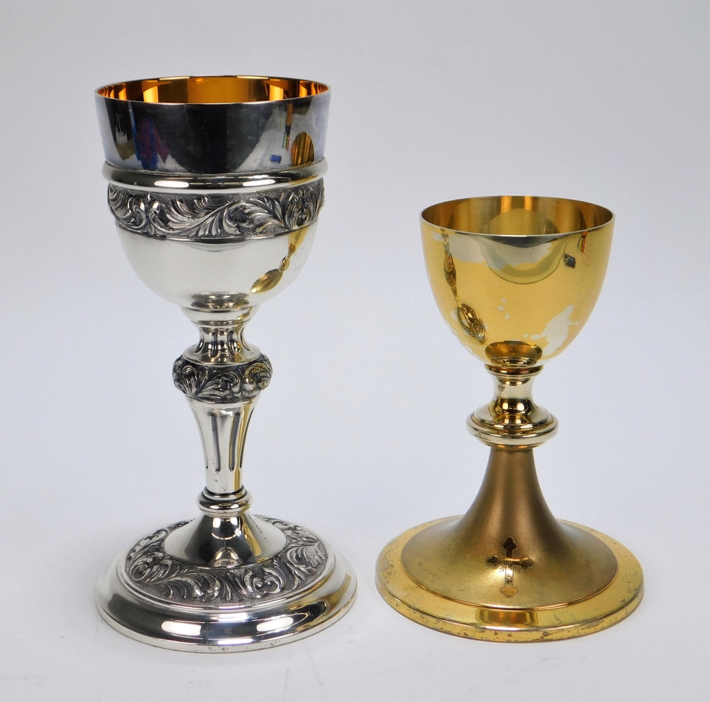 Appraisal: PC STERLING SILVER SILVER PLATE CHALICE GROUP Spain th CenturyIncludes