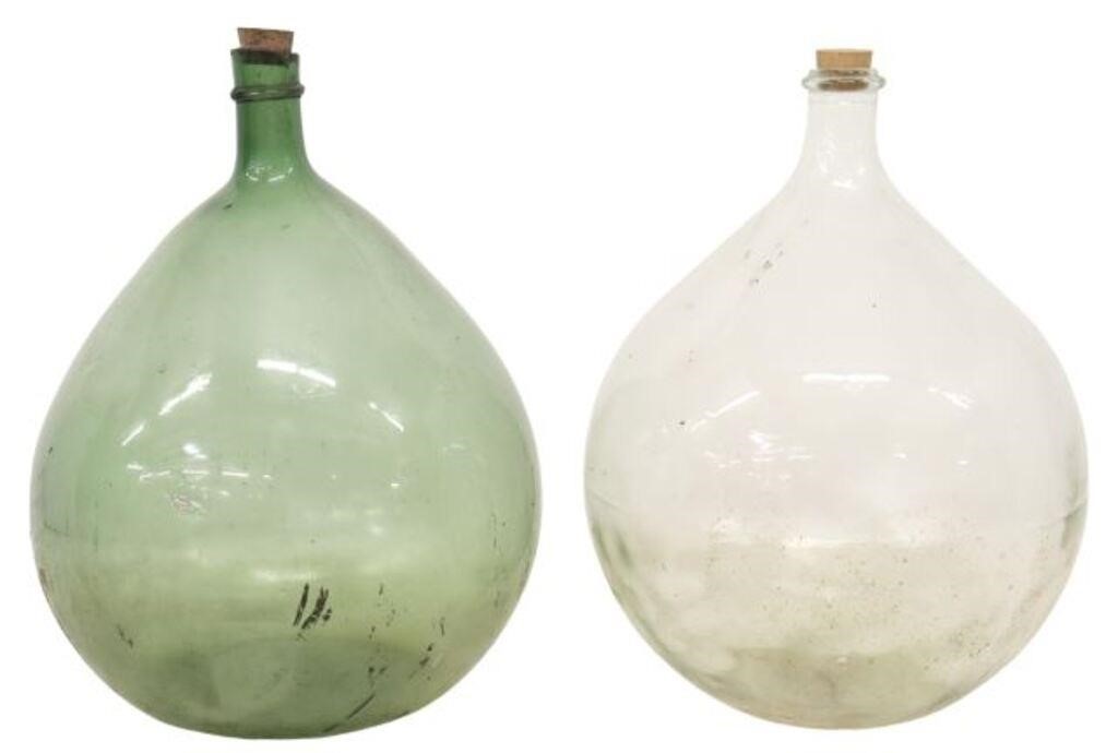 Appraisal: FRENCH GREEN CLEAR GLASS CARBOYS DEMIJOHNS lot of French green