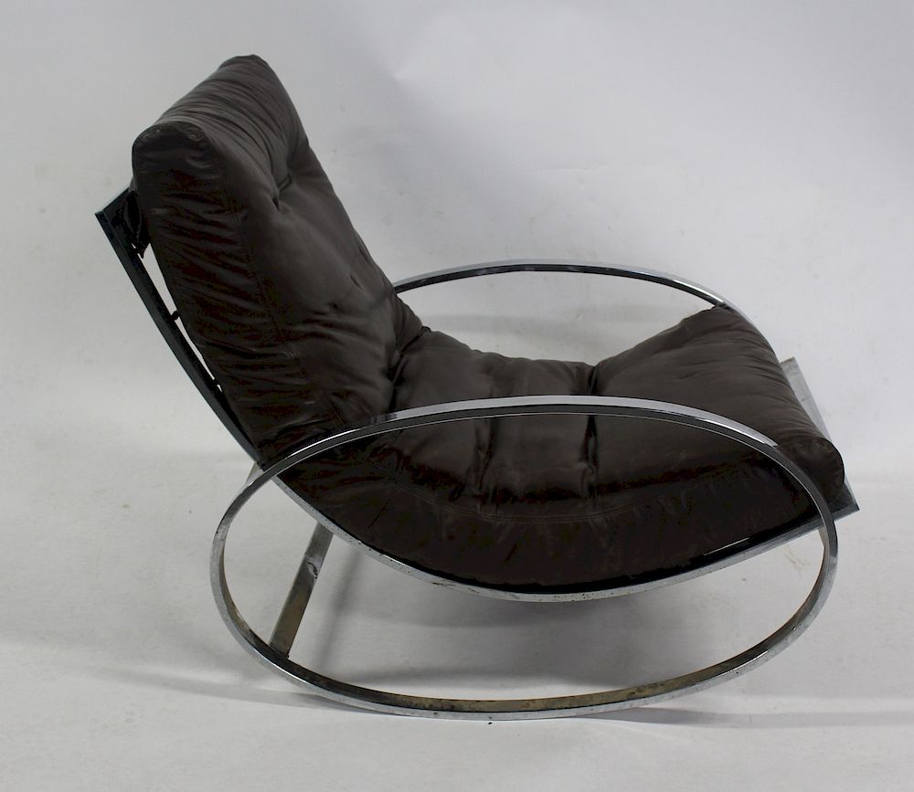 Appraisal: MIDCENTURY Selig Chrome Rocking Chair With leather cushion and from