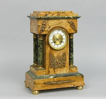 Appraisal: French Mantle Marble Clock ca th Century Elegant two tone