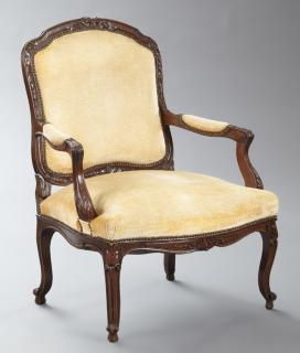 Appraisal: Louis XV Style Carved Beech Fauteuil th c the arched