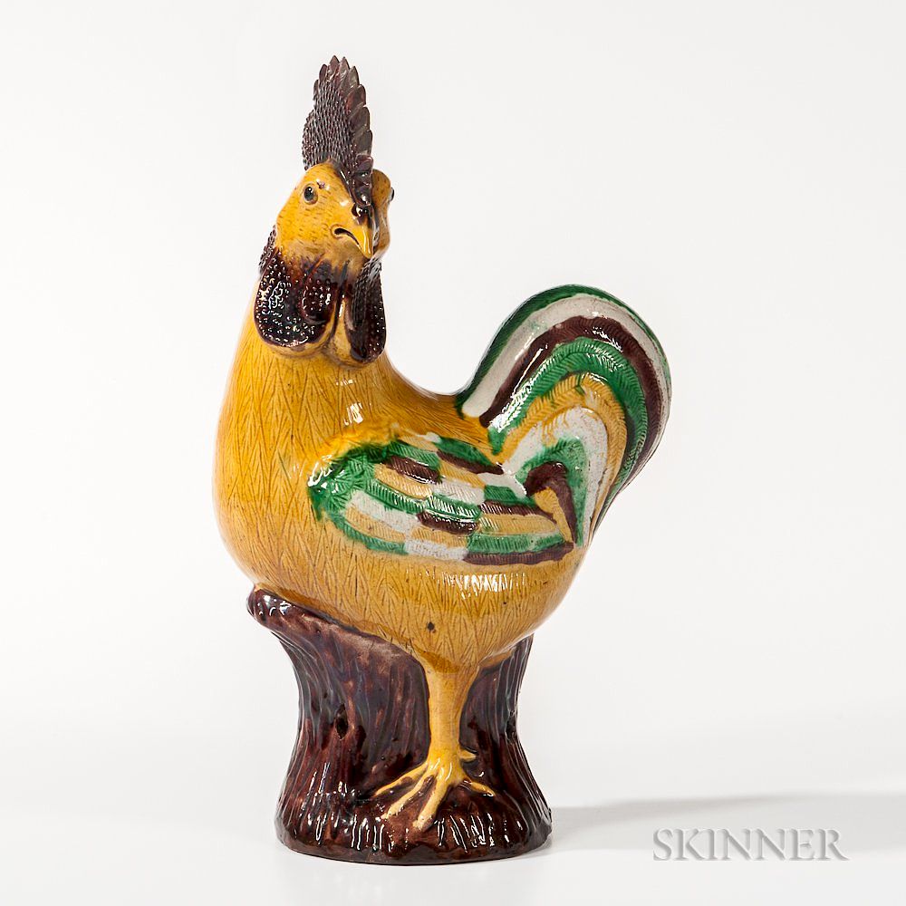 Appraisal: Export Sancai-glazed Rooster Export Sancai-glazed Rooster China th th century