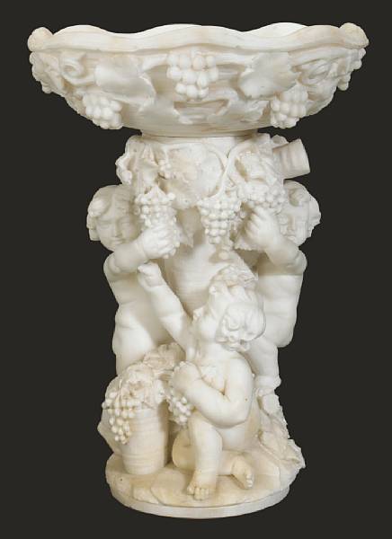 Appraisal: An Italian carved alabaster figural compote The circular bowl with