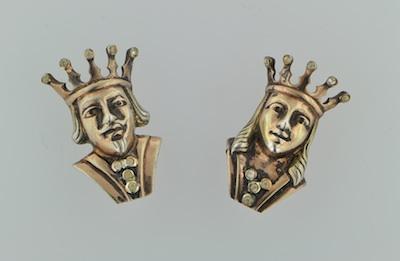 Appraisal: A Pair of Sterling Silver King and Queen Brooches Set