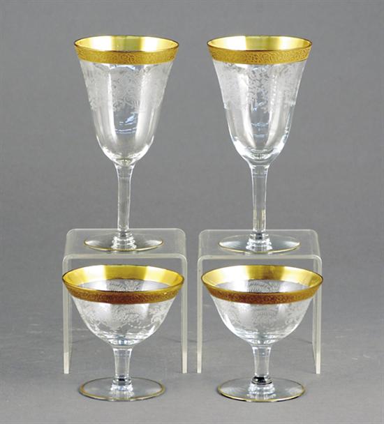 Appraisal: Etched crystal glassware first half th centurygilt border over paneled