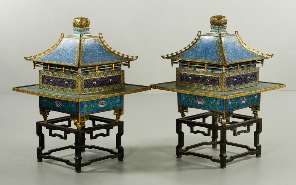 Appraisal: - Pr Chinese Cloisonne Censers Pair of cloisonne censers China