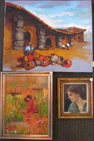 Appraisal: SIX WORKS OF ART Four signed oil paintings including Herman