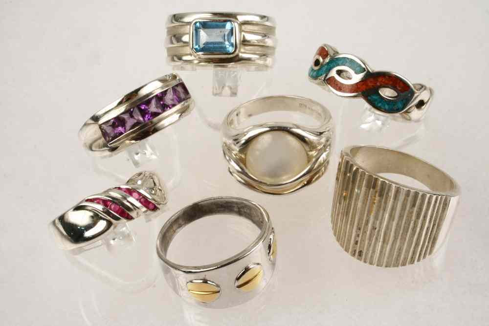 Appraisal: RING LOT - Lot of seven contemporary sterling rings One