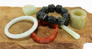 Appraisal: Chinese Jade Hardstone Jewelry w Archers Rings CHINA TH- TH