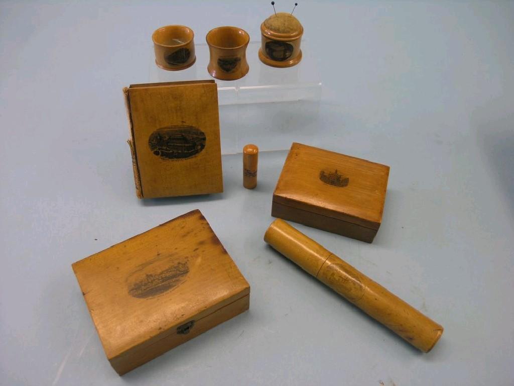 Appraisal: Eight items of Mauchline ware including a box The Old