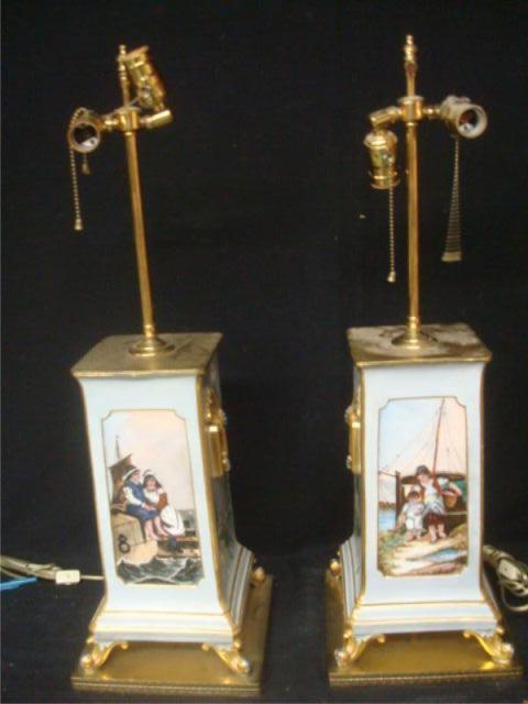 Appraisal: Pair of Old Paris Style Footed Porcelain Lamps Mounted in