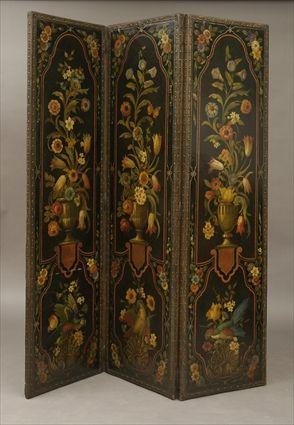 Appraisal: Continental th Century-Style Painted Three-Panel Folding Screen x in