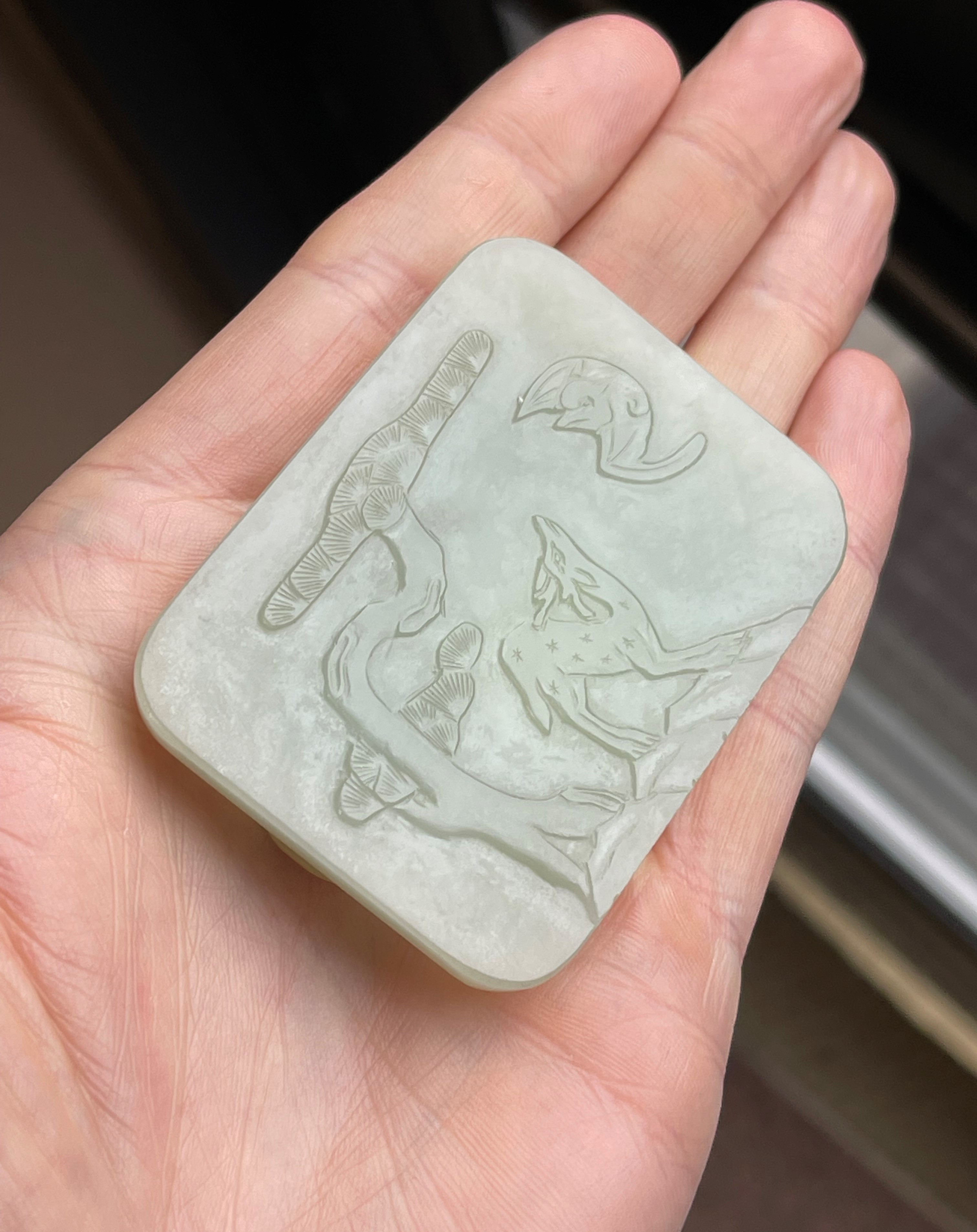 Appraisal: CHINESE JADE BELT BUCKLE With deer bat and tree