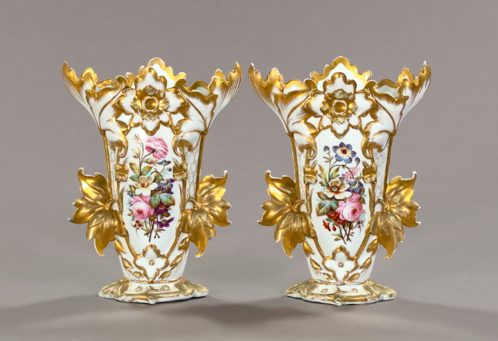 Appraisal: Attractive Pair of Richly Gilded Paris Porcelain Flared Garniture Vases