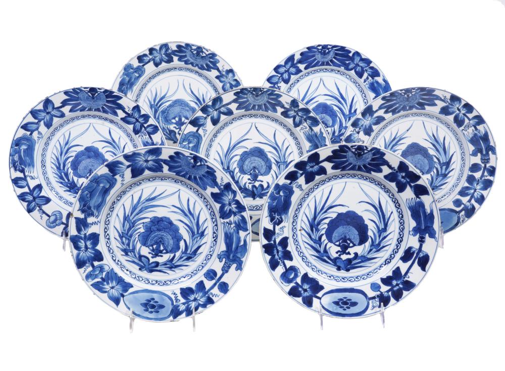 Appraisal: CHINESE BLUE WHITE 'PEACOCK' PLATESSet of seven Chinese porcelain plates