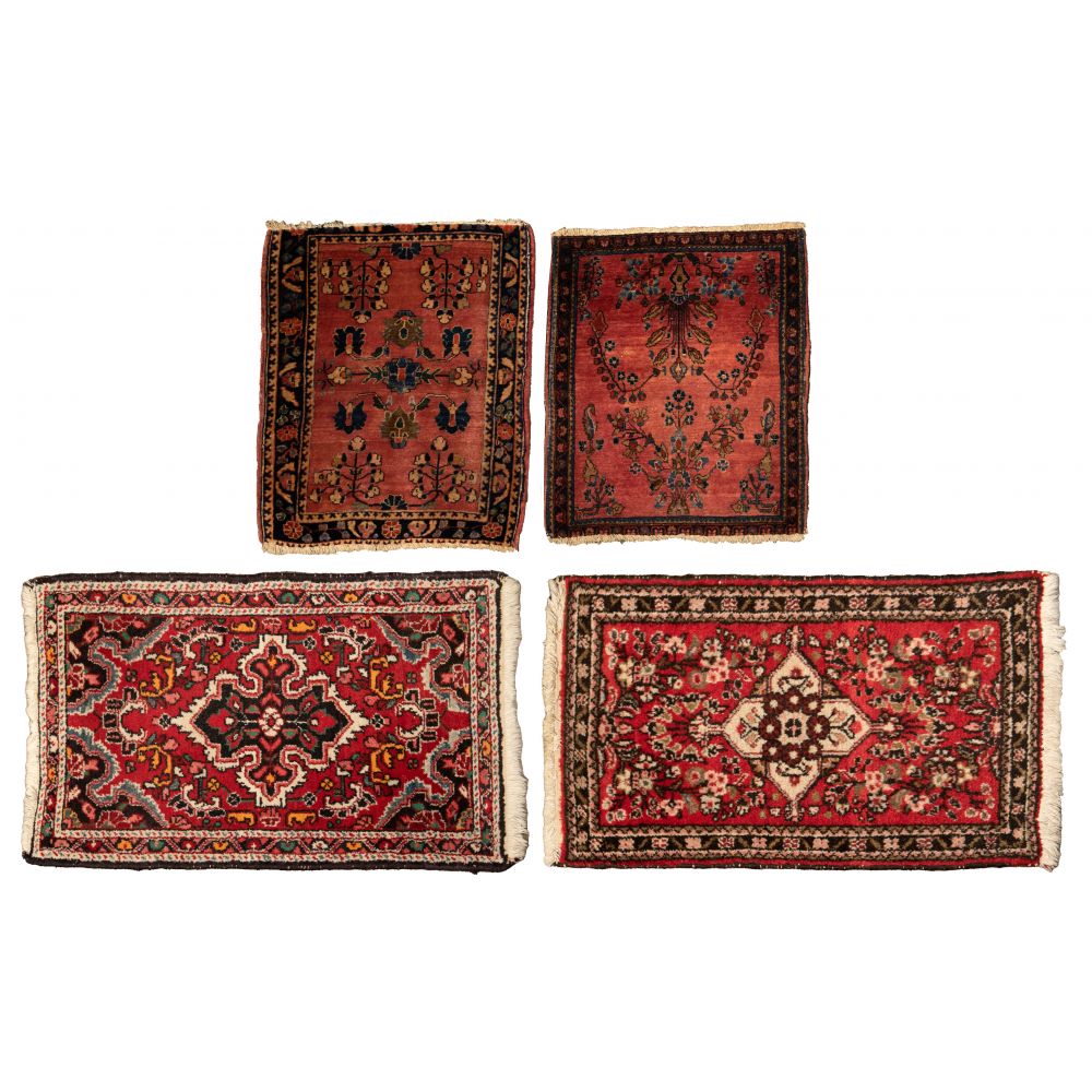 Appraisal: PERSIAN WOOL RUG ASSORTMENT mats including an abstract geometric motif