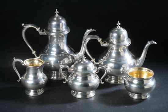 Appraisal: FIVE-PIECE WALLACE STERLING SILVER TEA AND COFFEE SERVICE Comprising coffee