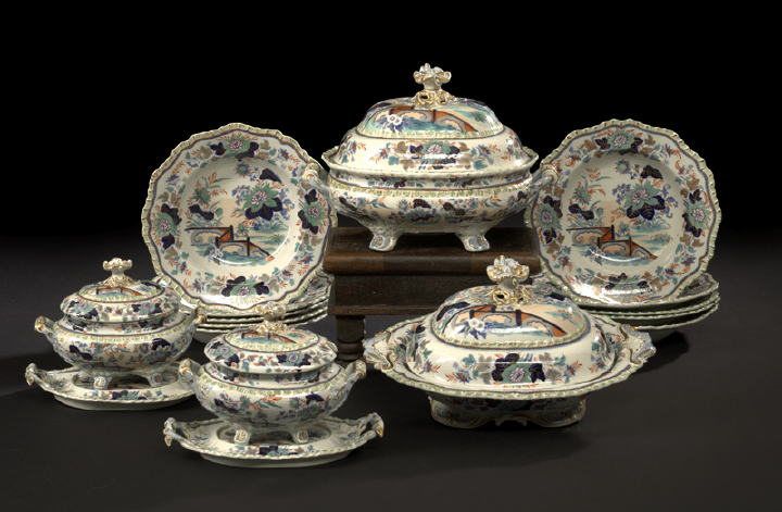 Appraisal: Sixteen Pieces of Hicks and Meigh Polychromed and Parcel-Gilt Transfer-Printed