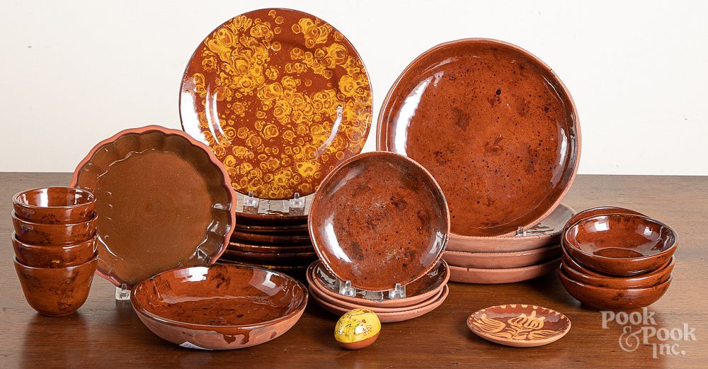 Appraisal: Contemporary redware Contemporary redware to include plates and cups and