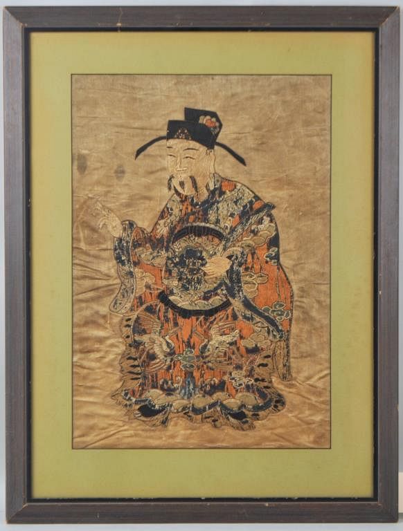 Appraisal: Antique Chinese Embroidered Silk Panel depicting an official wearing rank