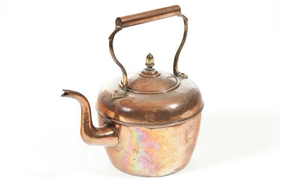 Appraisal: COPPER TEA KETTLE AND WROUGHT IRON TILTER England th century