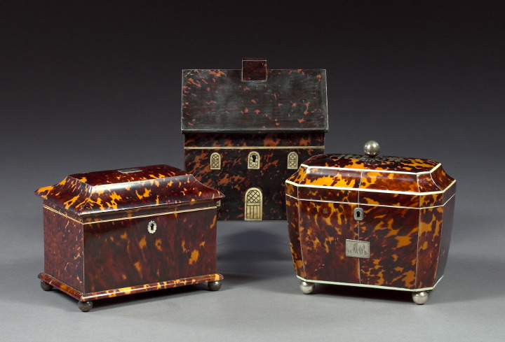 Appraisal: Unusual English Tortoiseshell and Bone Double-Compartment Tea Box in the