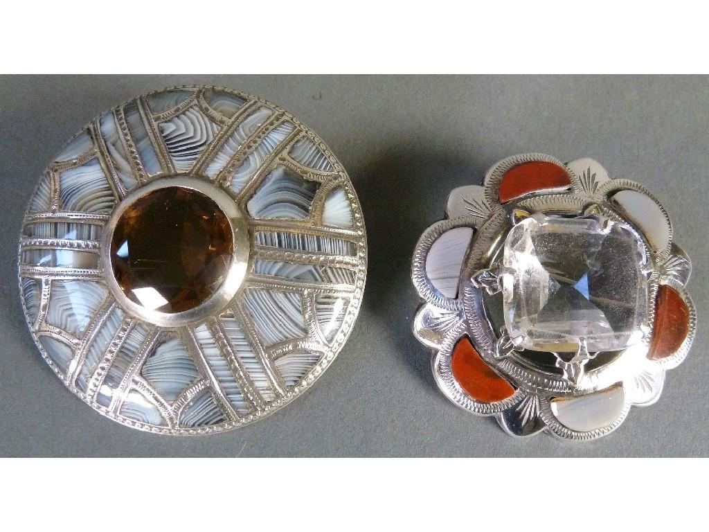 Appraisal: SCOTTISH SILVER COLOURED METAL AGATE AND CAIRNGORM STONE SET PLAID