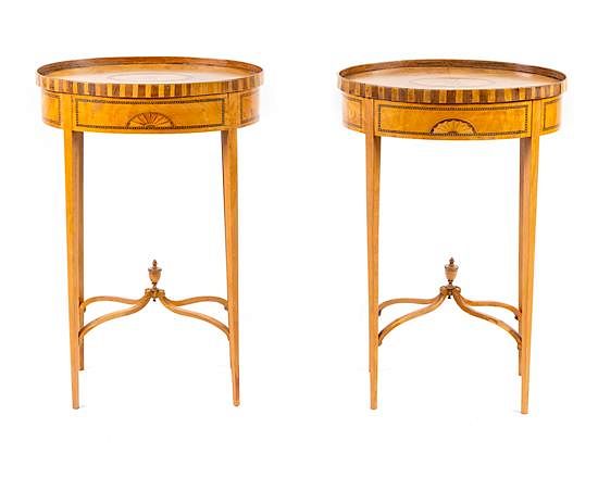 Appraisal: A Pair of George III Satinwood and Marquetry Side Tables