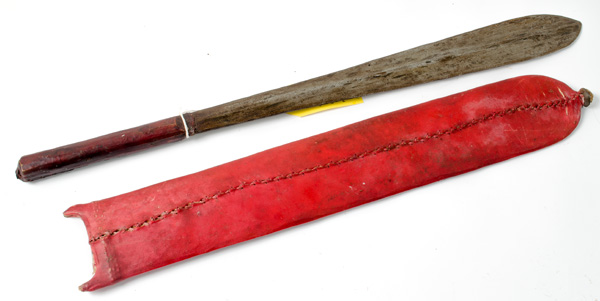 Appraisal: blade red rawhide-covered wood grip complete with red rawhide-covered scabbard