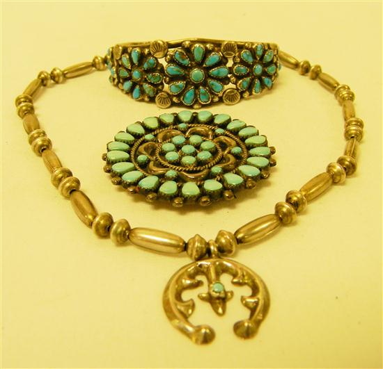 Appraisal: JEWELRY Assortment of hand-wrought silver and turquoise Southwestern Jewelry including