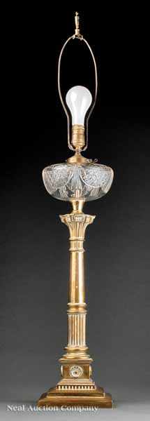 Appraisal: A Brass and Cut Glass Lamp in the Neoclassical Taste