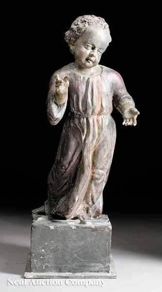 Appraisal: A Large Italian or Spanish Polychrome Figure of The Blessing