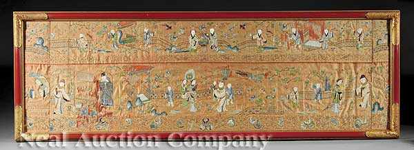 Appraisal: A Chinese Embroidered Silk Scenic Panel th c picked out