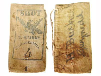 Appraisal: Hand-stitched and printed cotton shot bagprinted t sparks philadelphia