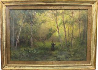 Appraisal: George F Shultz early th C wooded landscape with figure