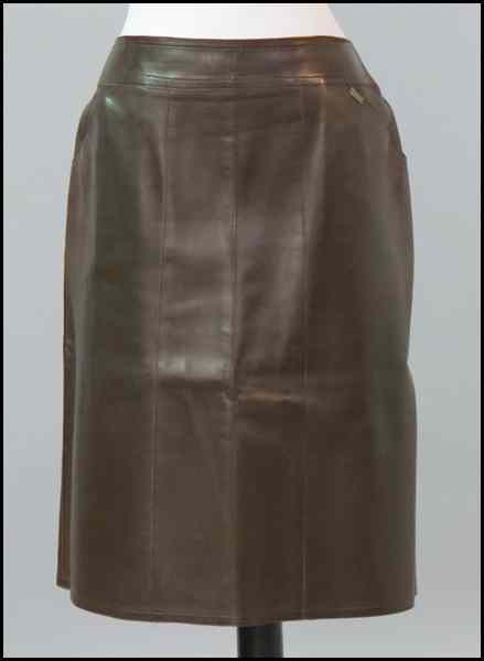 Appraisal: CHANEL BROWN LEATHER SKIRT Size Length '' Condition No Specific