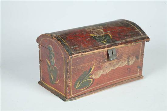 Appraisal: DECORATED BOX European nd half- th century softwood Original red