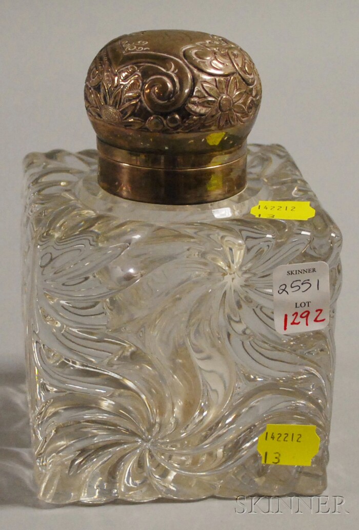 Appraisal: Baccarat Silver-mounted Colorless Molded Glass Master Inkwell the silver marked