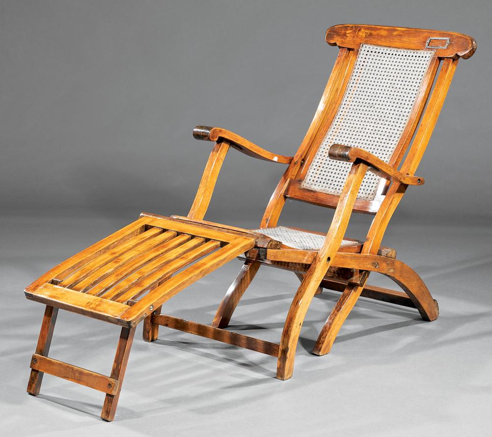 Appraisal: Pair of Vintage Teak Deck Chairs early th c caned