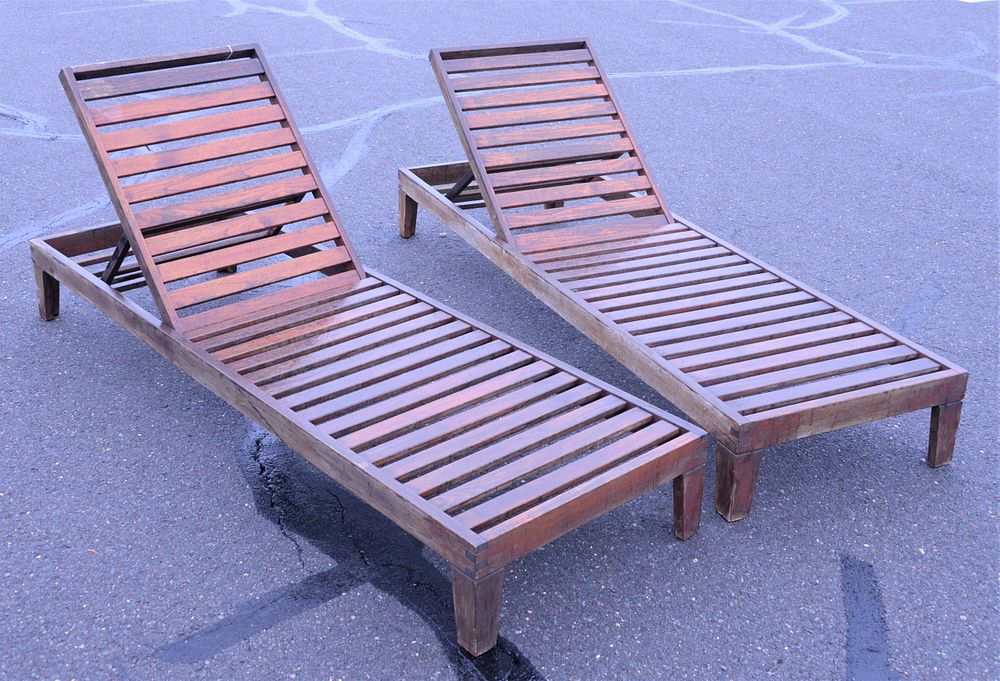 Appraisal: Pair of Barlow Tyrie outdoor teak chaise lounges length inches