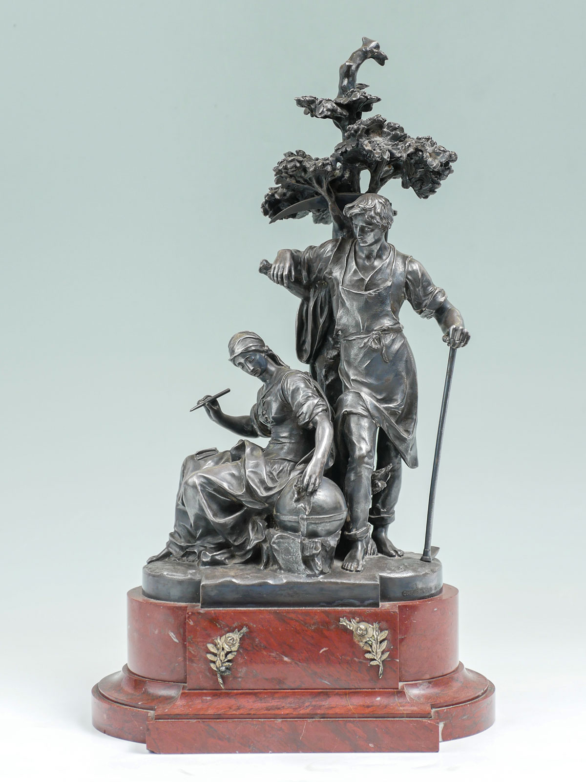 Appraisal: FRENCH FIGURAL SILVERED BRONZE GROUPING BY CHRISTOFLE Depicts Male Female