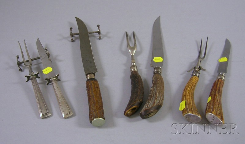 Appraisal: Sterling Handled and Horn Carving Sets