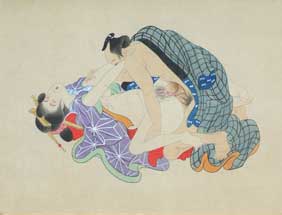 Appraisal: PAIR EROTIC PAINTINGS Pair erotic shunga ink and color paintings