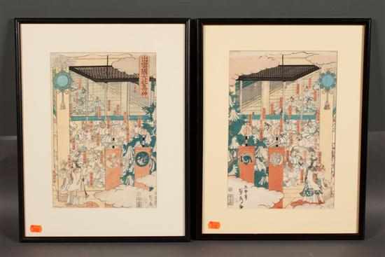 Appraisal: Two Japanese color woodcuts Sadahide Scenes of a great council