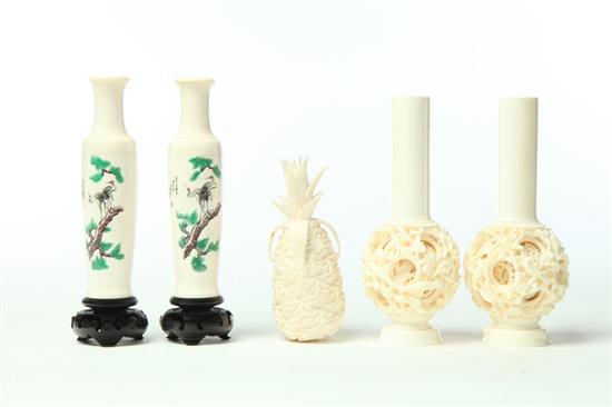 Appraisal: FOUR IVORY VASES AND A PINEAPPLE Asian st half- th