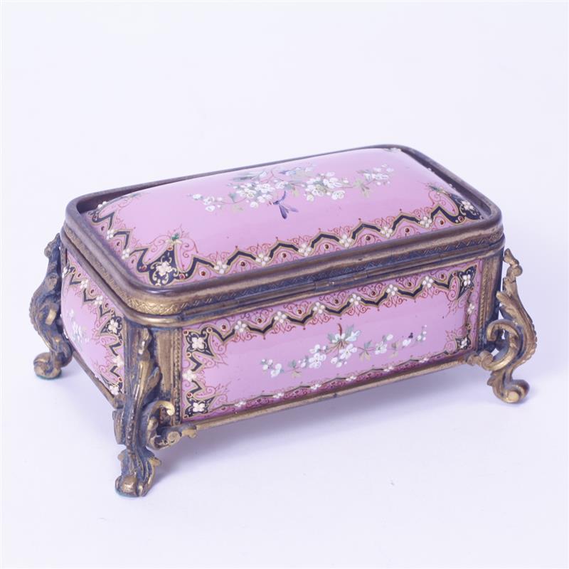 Appraisal: French Raised Gilt Enamel Decorated Porcelain Jewelry Box with Floral