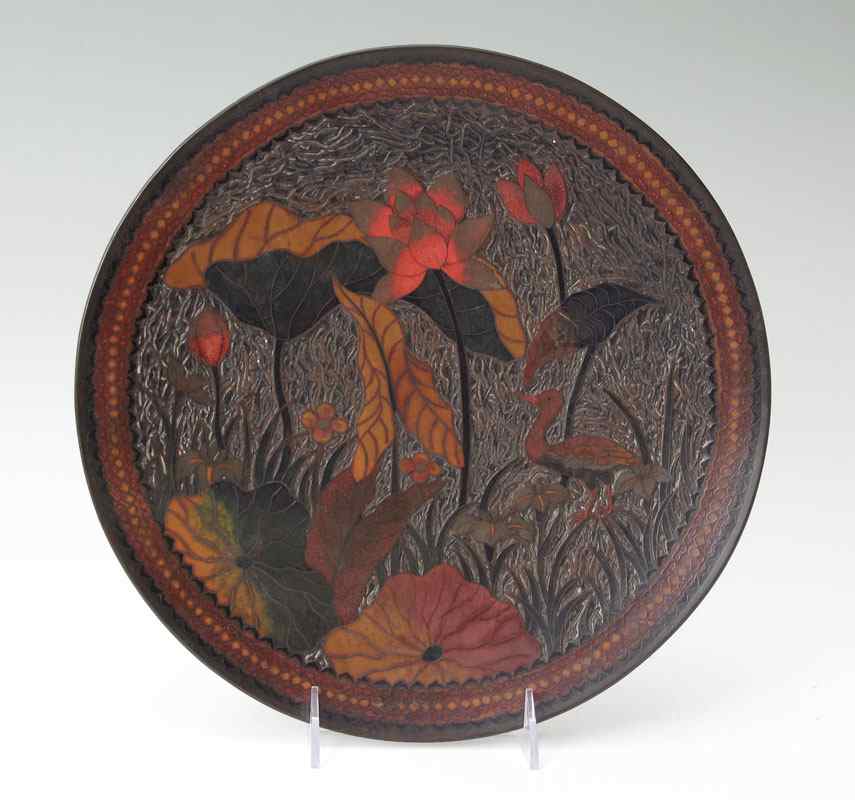 Appraisal: TOTAI TREE BARK CLOISONNE CHARGER Cloisonne on copper base with